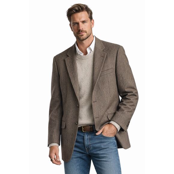 Etienne Aigner Other - Vtg Etienne Aigner 44L Brown Herringbone Lambswool Blazer Coat